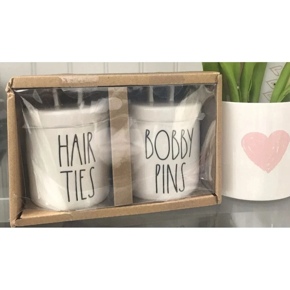 NEW Rae Dunn Hair Ties And Bobby Pins ADORABLE storage Bathroom